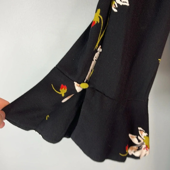 FREE PEOPLE Time On My Side Floral Print Wrap Dress Black Button Side Ruched L - Picture 5 of 12